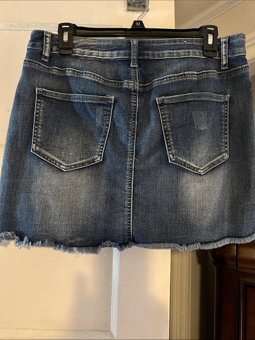 Embroidered Floral Dark Blue Denim Mini Skirt - Picture 2 of 3